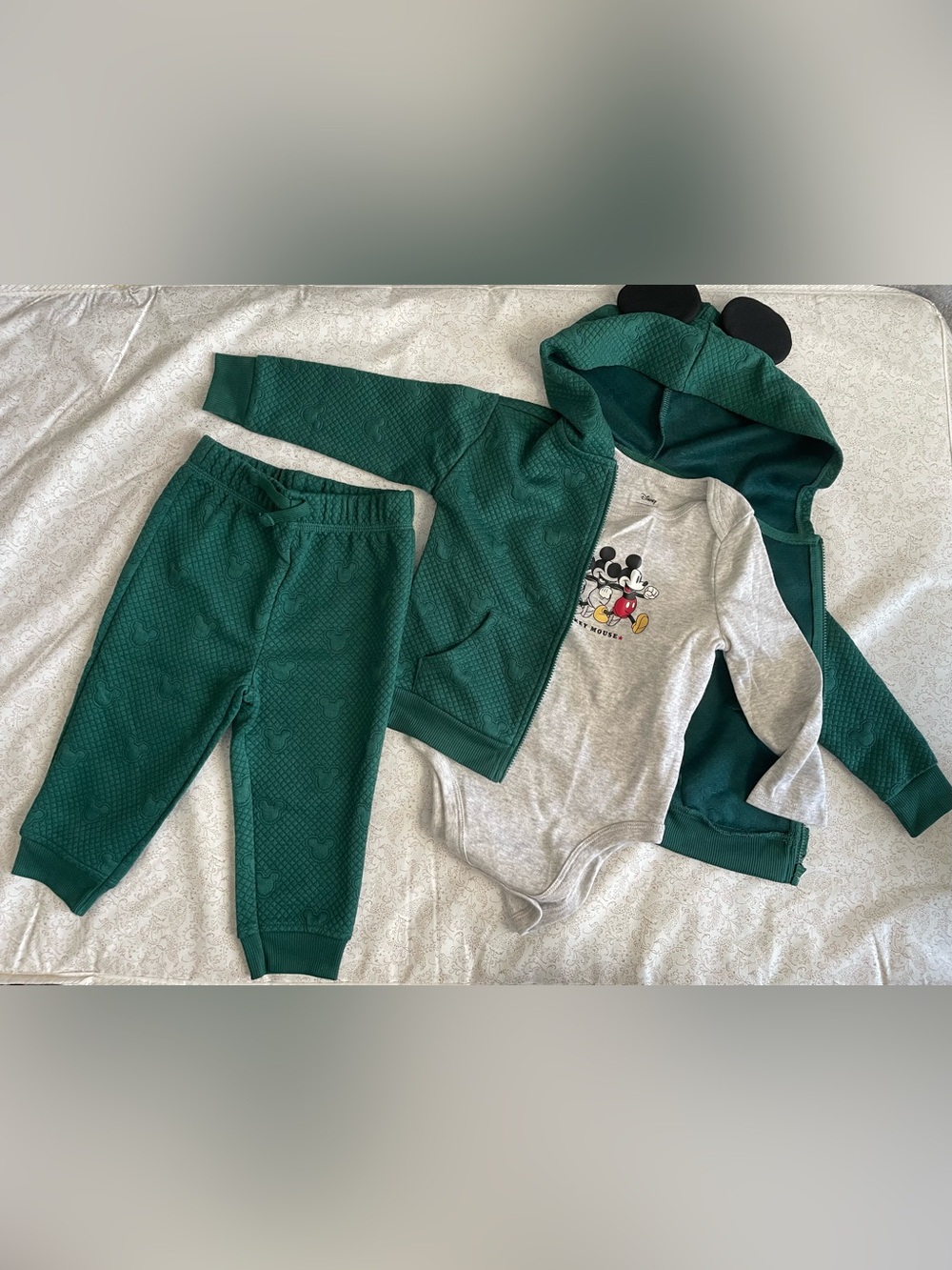 Mickey Mouse 3 Piece Outfit Baby Boy 18M Hooded Jacket With Ears Fall Casual NEW